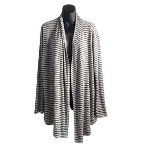 Chico's Open Front Cardigan Gray Black Stripe Stretch Knit Long Sleeve Size 2